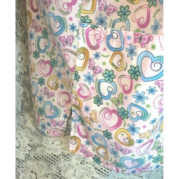 SB Scrub top Medium Pink Hearts Flowers V Neck 3 Front Pockets - Picture 8 of 9